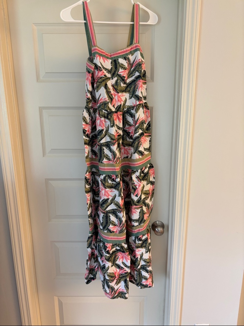 LOFT Tropical Leaf Print Maxi Dress in White, Green & Pink